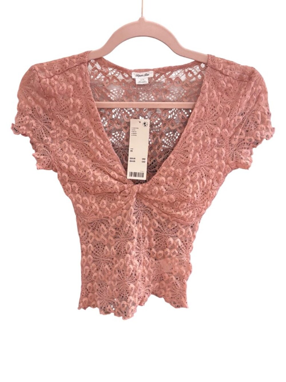 NWT Urban Outfitters Kimchi Blue Sheer Lace Twist-Front Crop Top, Pink, XS - Picture 3 of 4